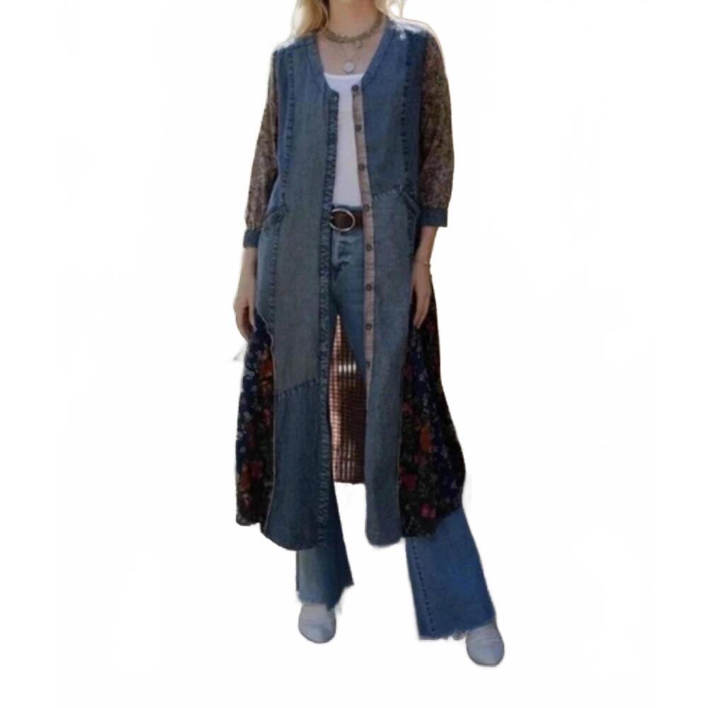 NEW YOUNG THREADS boho patchwork midi dress in blue - Picture 2 of 3